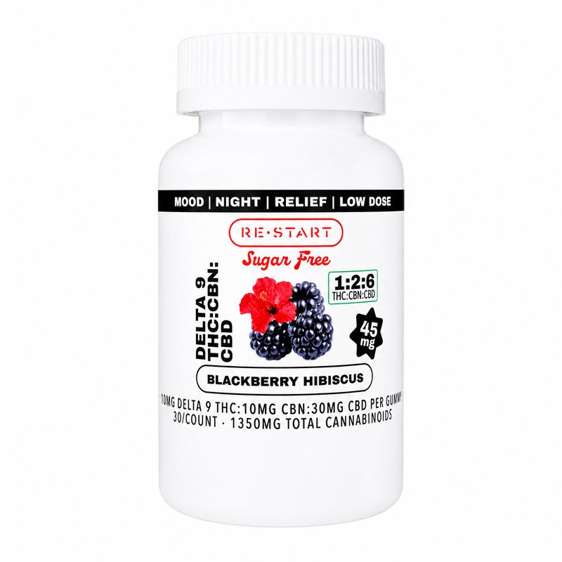 Sugar-Free Delta 9 CBN 45MG Gummies - Blackberry Hibiscus 30-ct