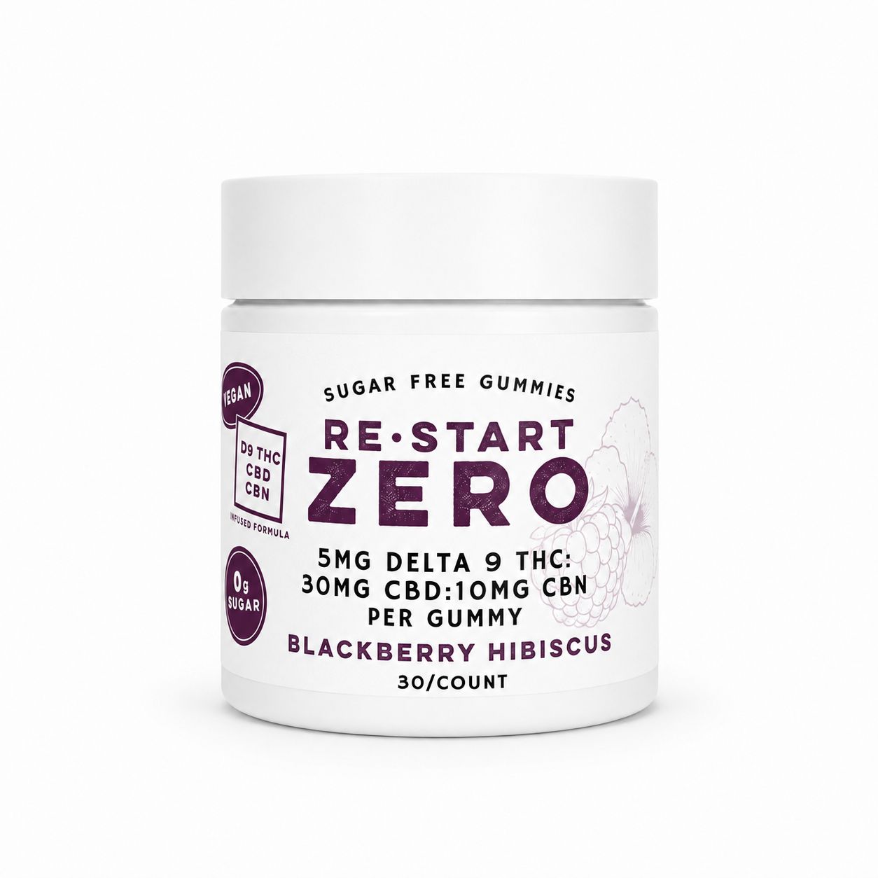 ZERO Sugar-Free 45MG THC:CBD:CBN Gummies - Blackberry Hibiscus (1:6:2), Count: 30-ct