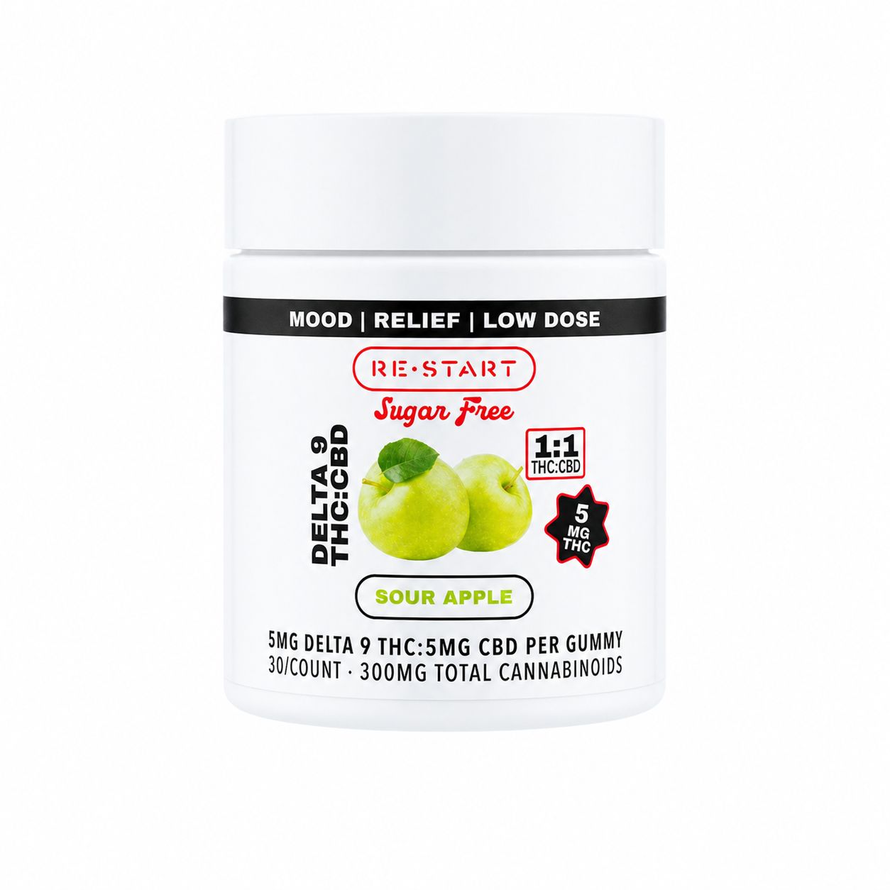 ZERO Sugar-Free Delta 9  THC CBD 10MG Gummies Sour Green Apple 30-ct (1:1)