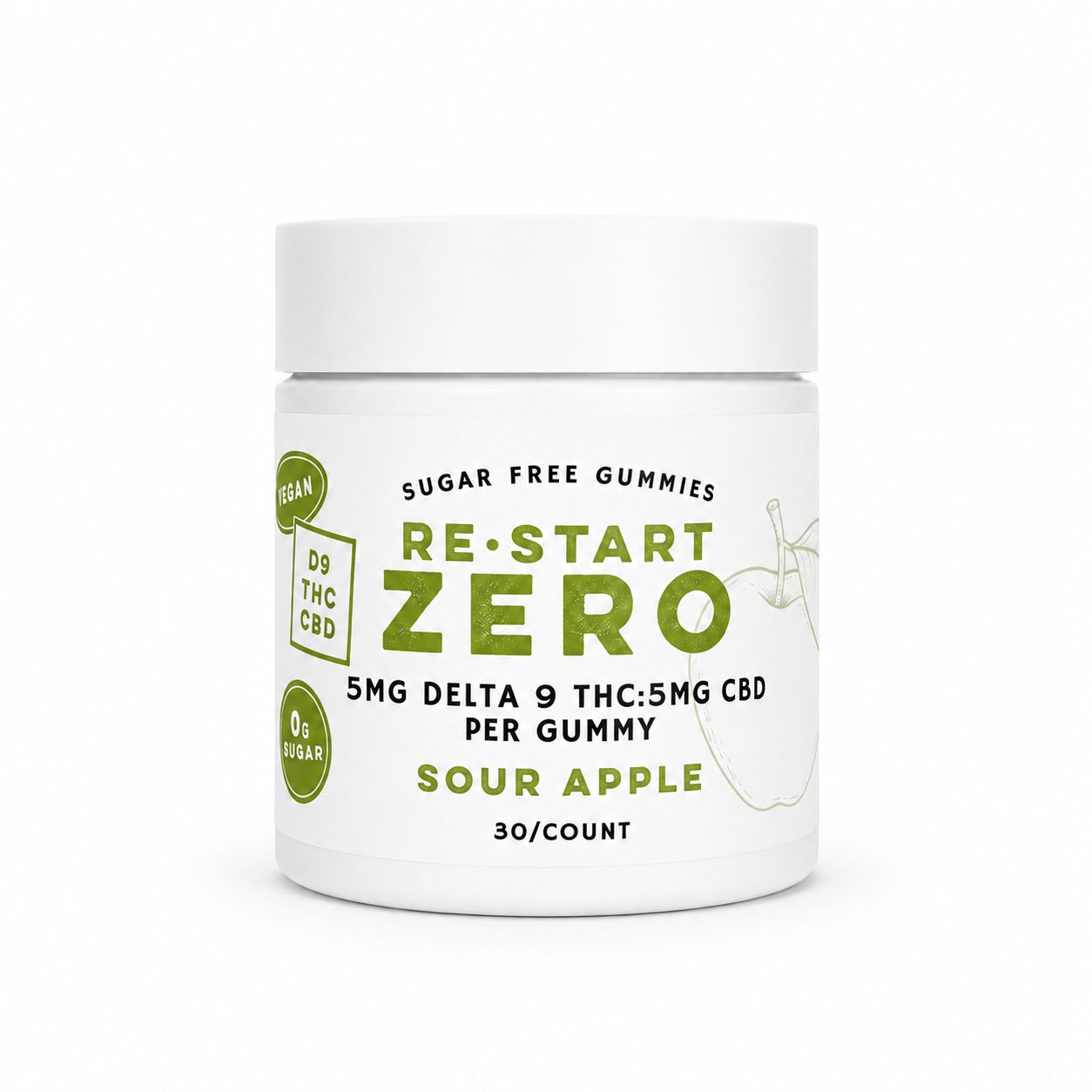 ZERO Sugar-Free Delta 9  THC CBD 10MG Gummies Sour Green Apple 30-ct (1:1)