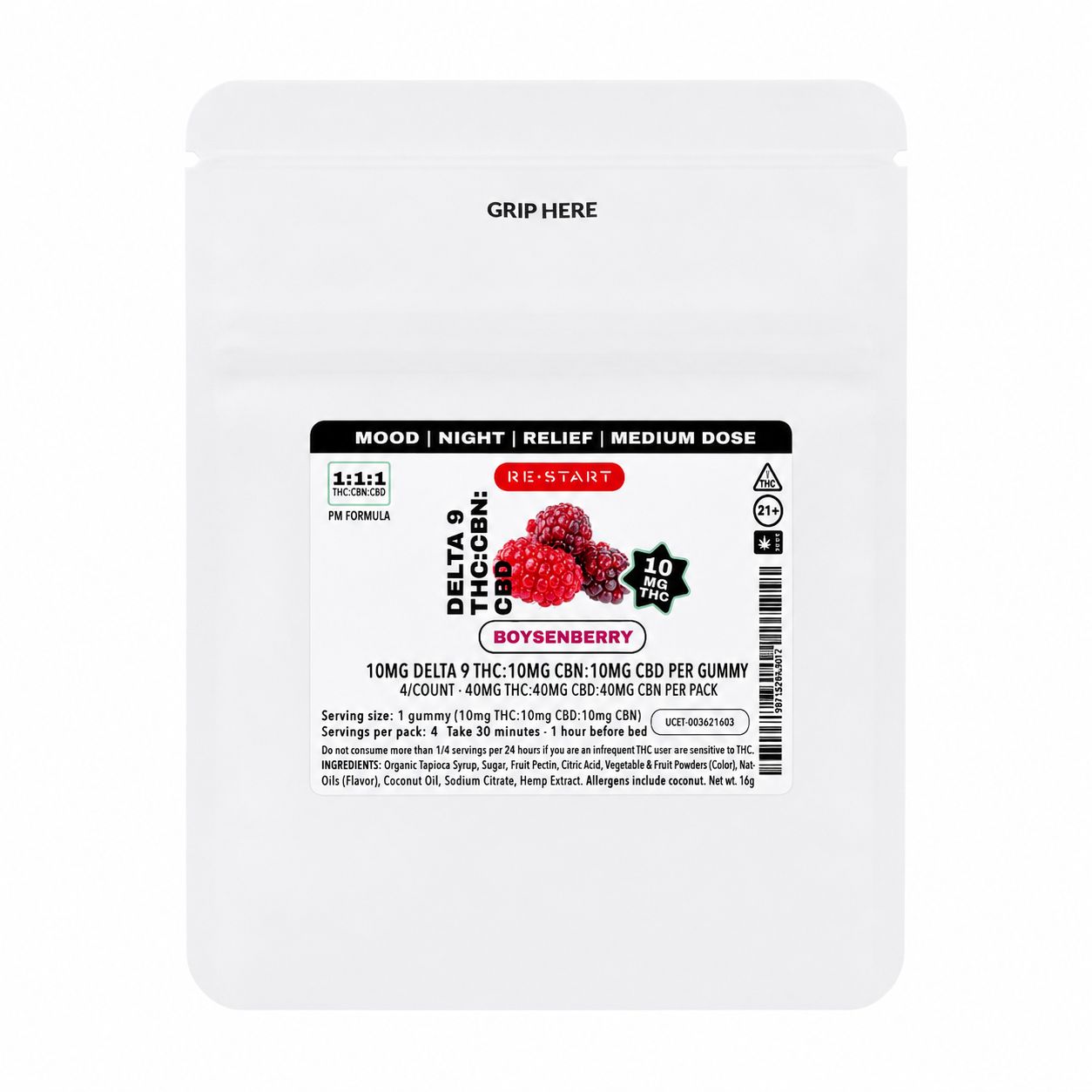 THC:CBN:CBD 30mg Bedtime Gummies - Boysenberry, Count: 4-Ct