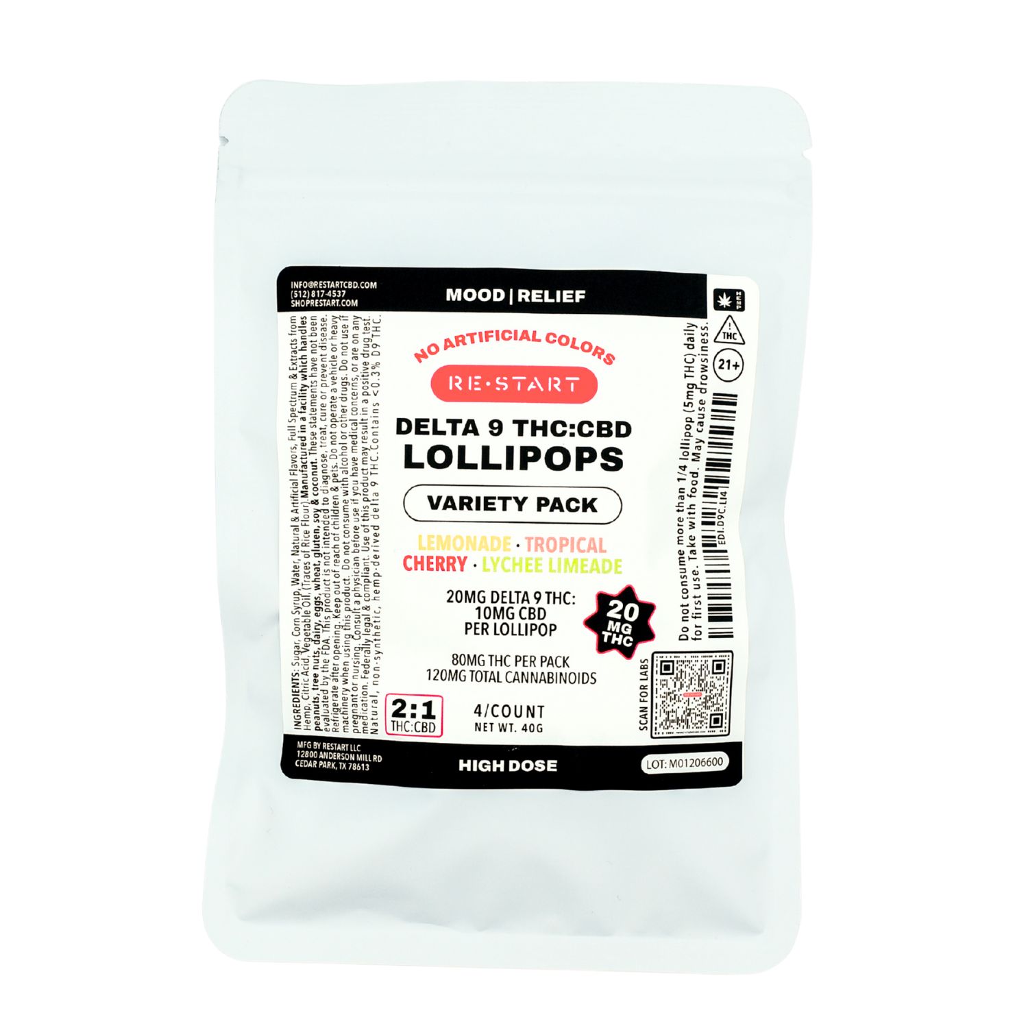 20mg Delta 9 THC 10mg CBD Lollipop Variety Pack 4-ct (2:1) Color-Free