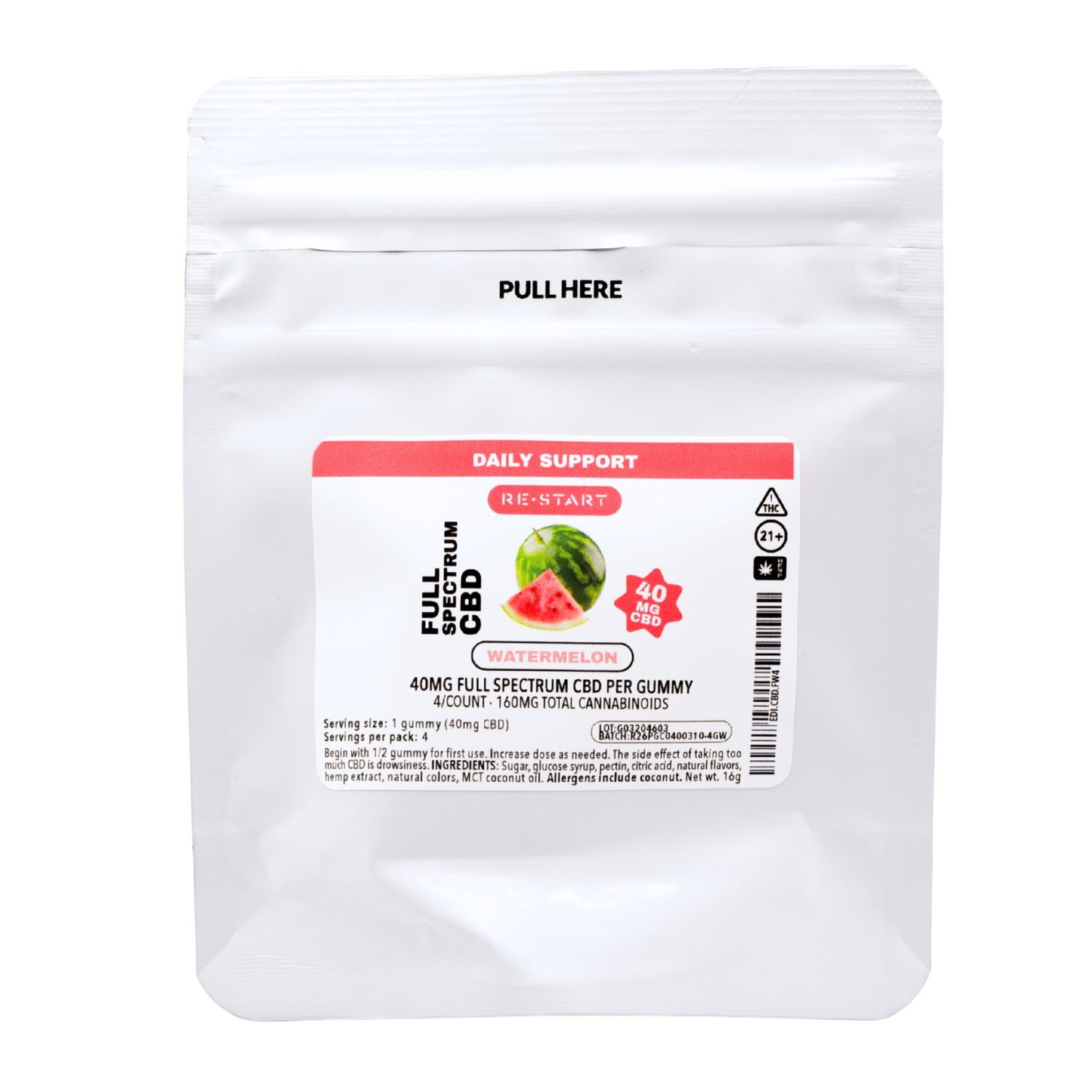 CBD Gummies 40mg Full Spectrum Watermelon 4-ct