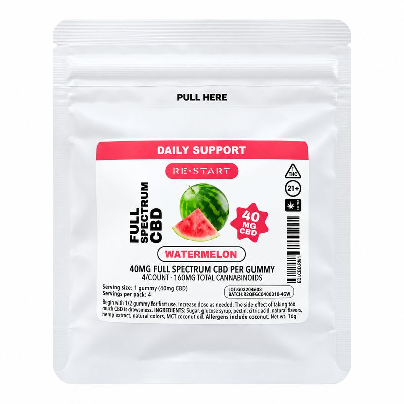 40MG CBD Full Spectrum Gummies - Watermelon 4-ct