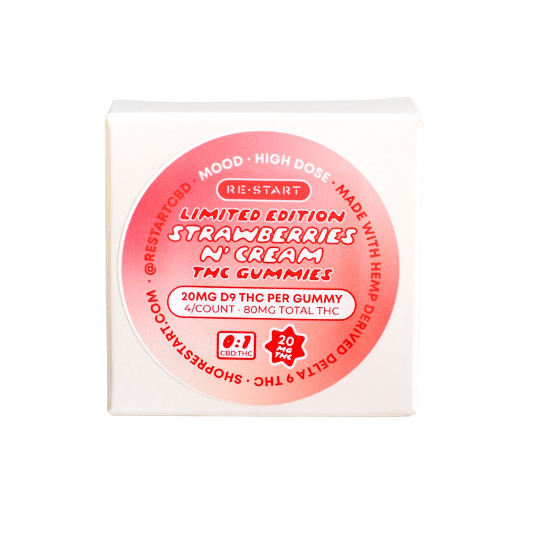 Delta 9 THC 20MG Gummies Strawberries n’ Cream 4ct Delta 9 THC 20MG Gummies Strawberries n’ Cream 4ct, Count: Last Call