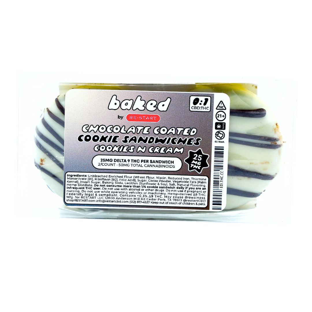 Delta 9 THC 25MG Chocolate Covered  Sandwich Cookies 2-ct