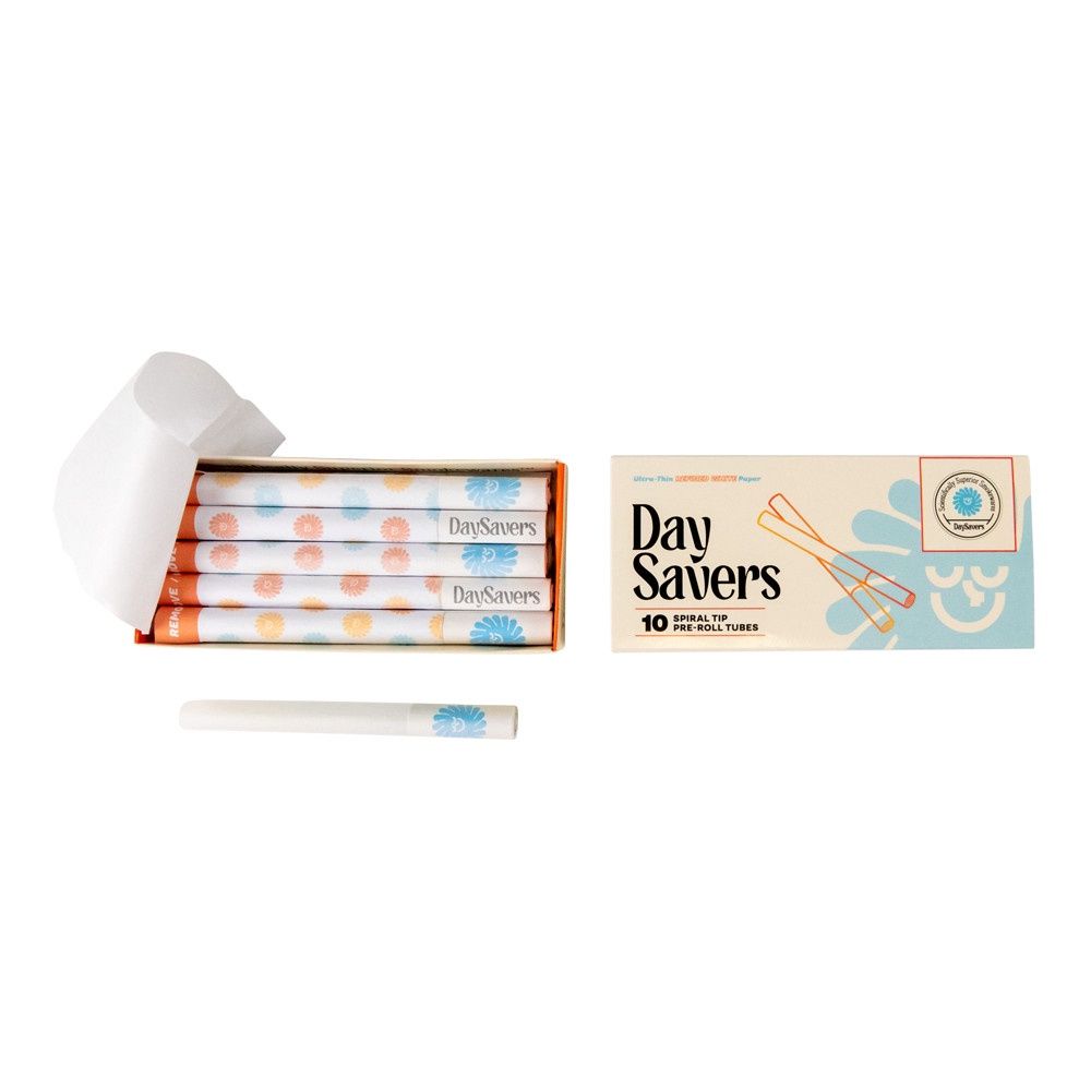 DaySavers Half Gram 1 1/4 White Hybrid Hemp Blunt Wrap w/Spiral Filter Tips 10/pk *ATX Only
