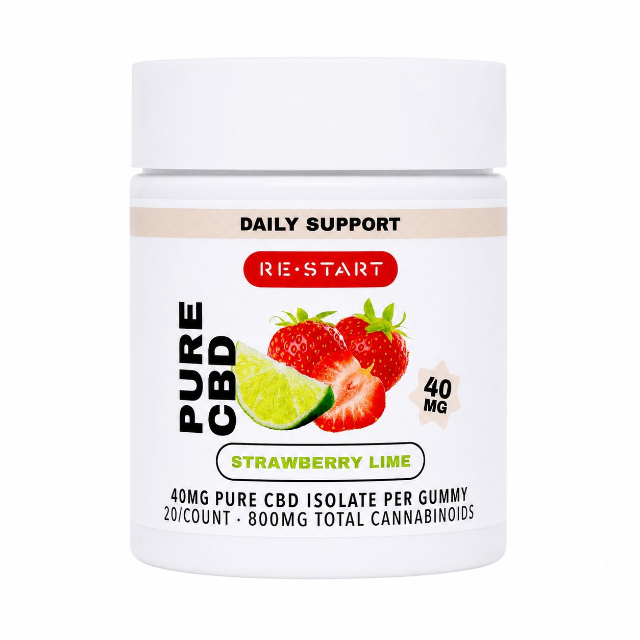 40MG Pure CBD Gummies - Strawberry Lime, Count: 20ct