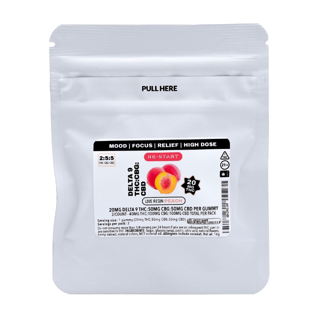 Delta 9 CBG CBD `120MG Live Resin Gummies Peach 2-ct