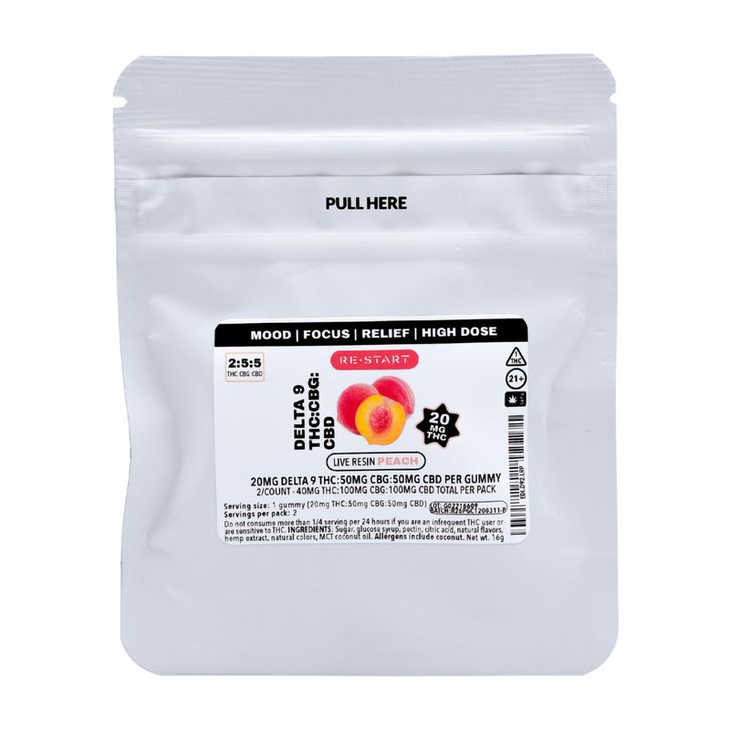 Delta 9 CBG CBD `120MG Live Resin Gummies Peach 2-ct Delta 9 CBG CBD `120MG Live Resin Gummies Peach 2-ct