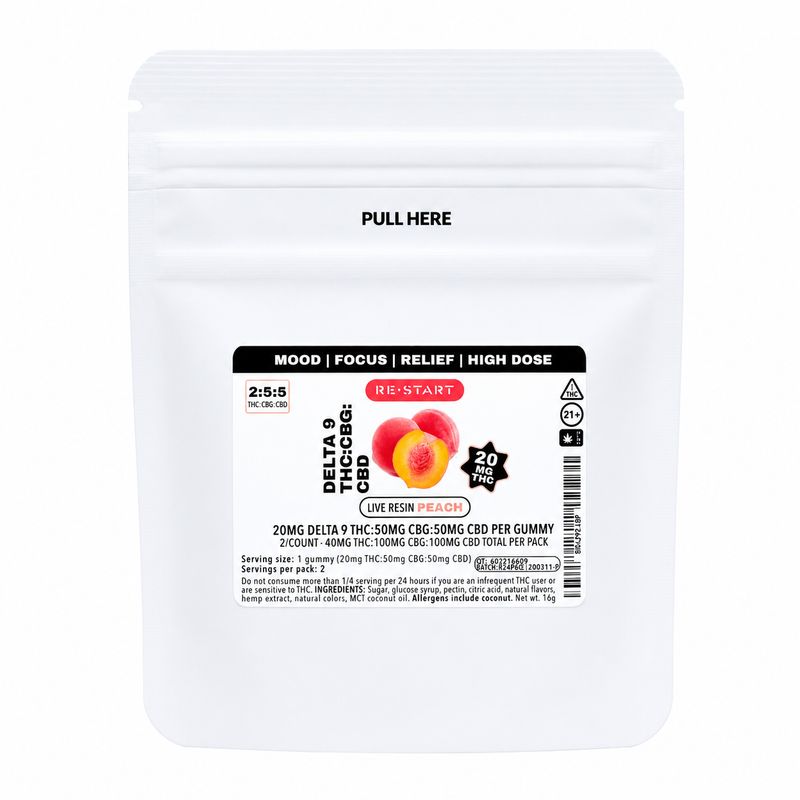 Delta 9 CBG CBD 120MG Live Resin Gummies Peach 2-ct