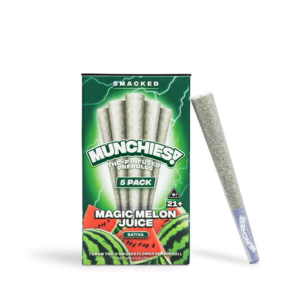 Munchies THC-P Infused 1G Pre-Rolls 5/pk Munchies THC-P Infused 1G Pre-Rolls 5/pk, Exotic Strains: (S) Magic Melon Juice