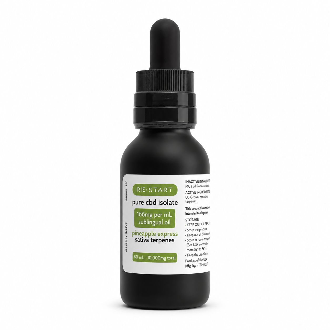 Pure CBD Oil 10,000MG (Sativa) 60mL NO THC, Terpene Blend: Pineapple Express