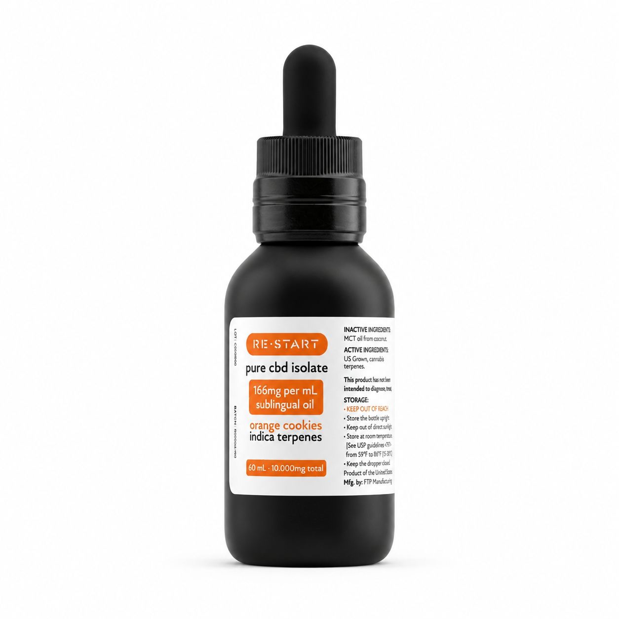 Pure CBD Oil 10,000mg  (Indica) 60mL NO THC, Terpene Blend: Orange Cookies