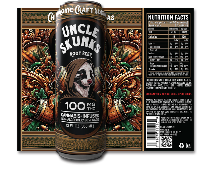 Uncle Skunks Chronic Craft Soda 100 MG THC - Root Beer