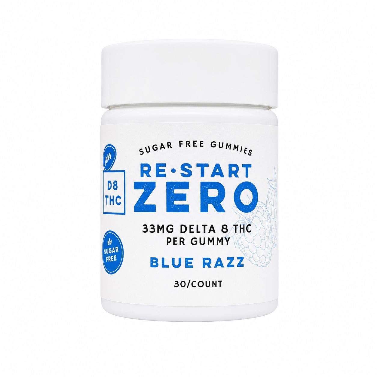 50% OFF - Sugar Free Delta 8 THC 33MG Gummies - Blue Raspberry 30-ct