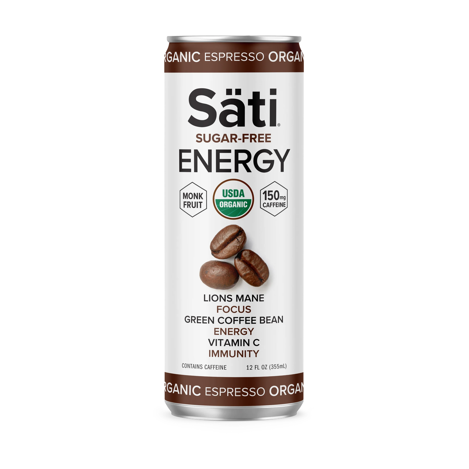 Sati Organic Sugar-Free Energy Drinks 12oz (150MG Caffeine), Flavor: Espresso