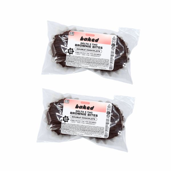 Delta 9 THC Baked Goods (420 Special Save 25%), Strength/Flavor: 25MG Brownie Bites 2/pk x 2 (Reg. $24)