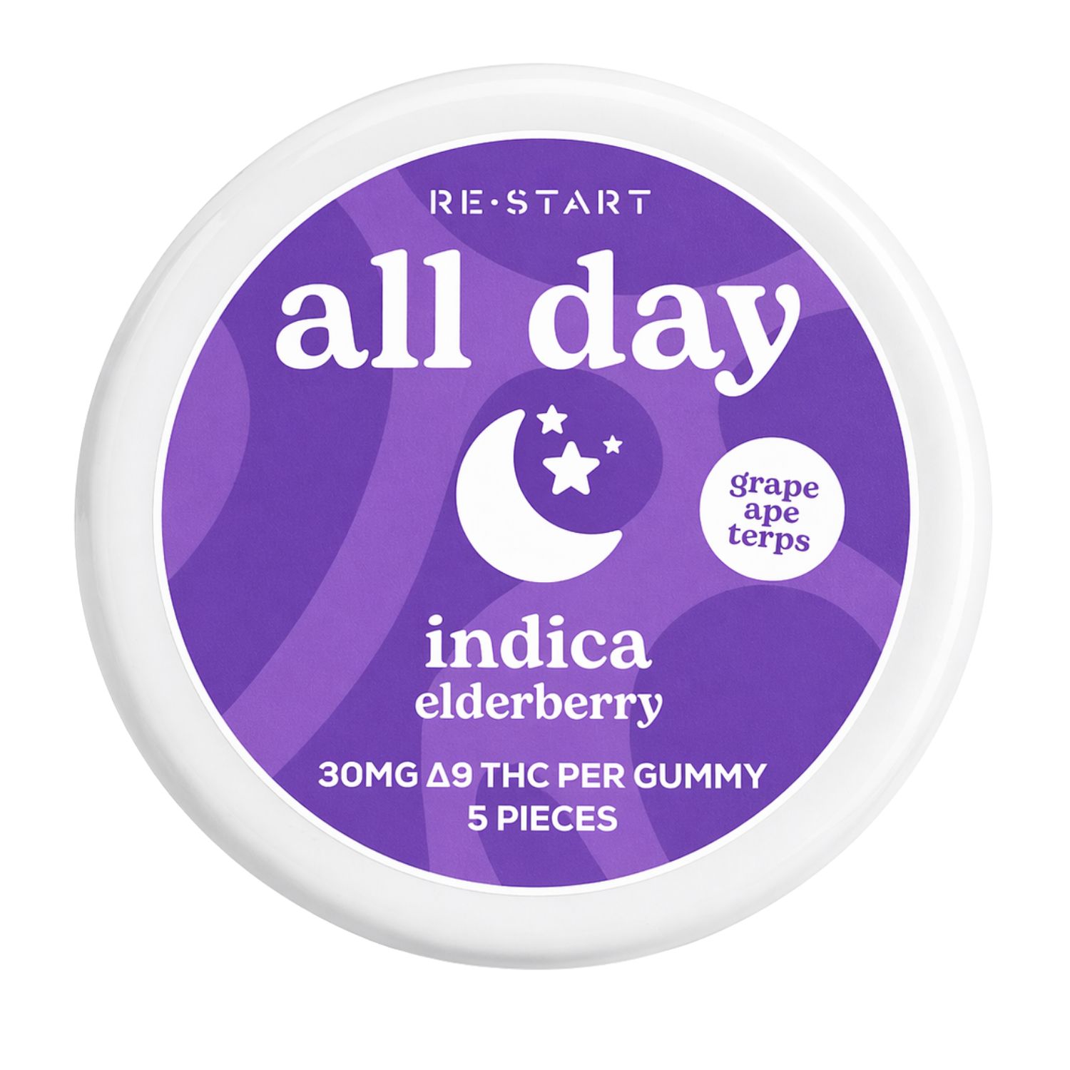 30MG THC All Day Gummies - Elderberry / Indica, Count: 5-count