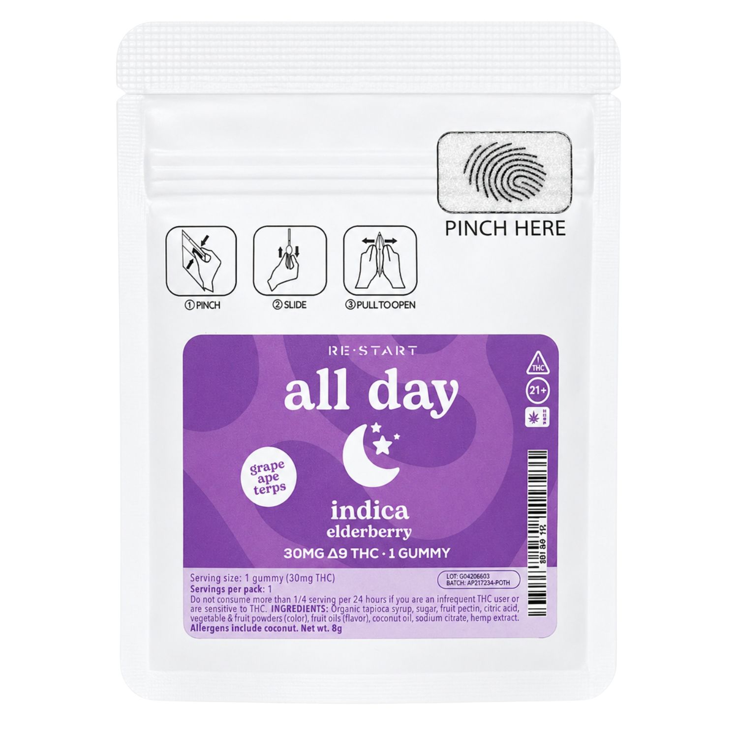 Delta 9 THC 30MG All Day Indica Gummies - Elderberry 1ct