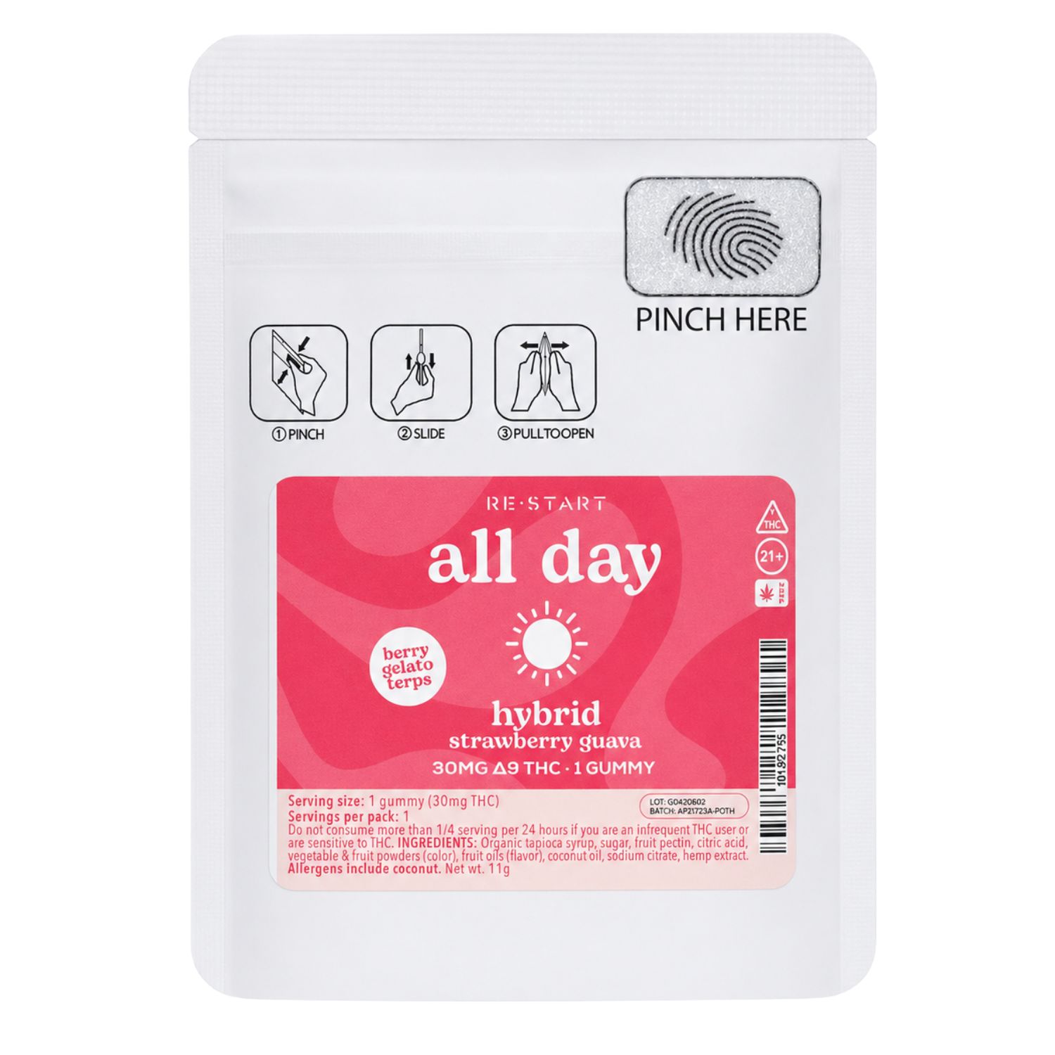Delta 9 THC 30MG All Day Hybrid Gummy - Strawberry Guava 1ct