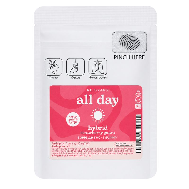 Delta 9 THC 30MG All Day Hybrid Gummy - Strawberry Guava 1ct