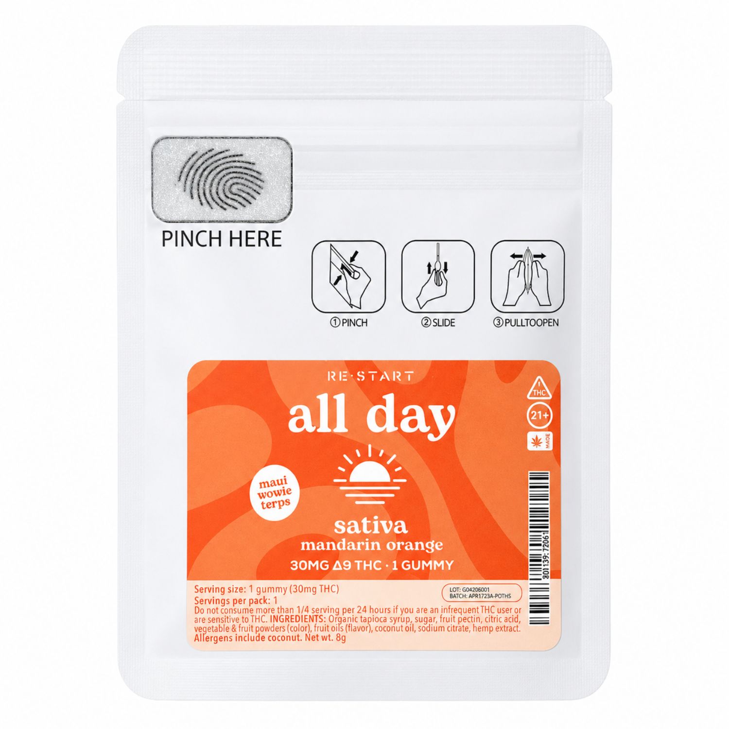 Delta 9 THC 30MG All Day Sativa Gummies - Mandarin Orange 1ct