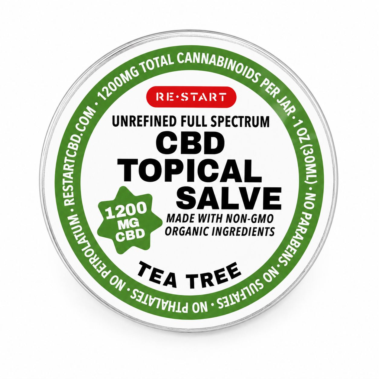 CBD Salve Unrefined Full Spectrum 1200mg 1oz Travel Size, Essential Blends: Tea Tree