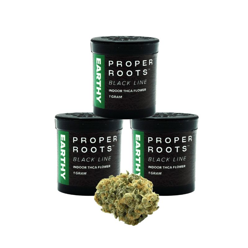 Premium Indoor THCA Flower 1G Proper Roots “Black Line" Premium Indoor THCA Flower 1G Proper Roots “Black Line", Flavor: EARTHY: (H) Sugar Cane x Purple Kush 28.1%% THCA *Out of Stock