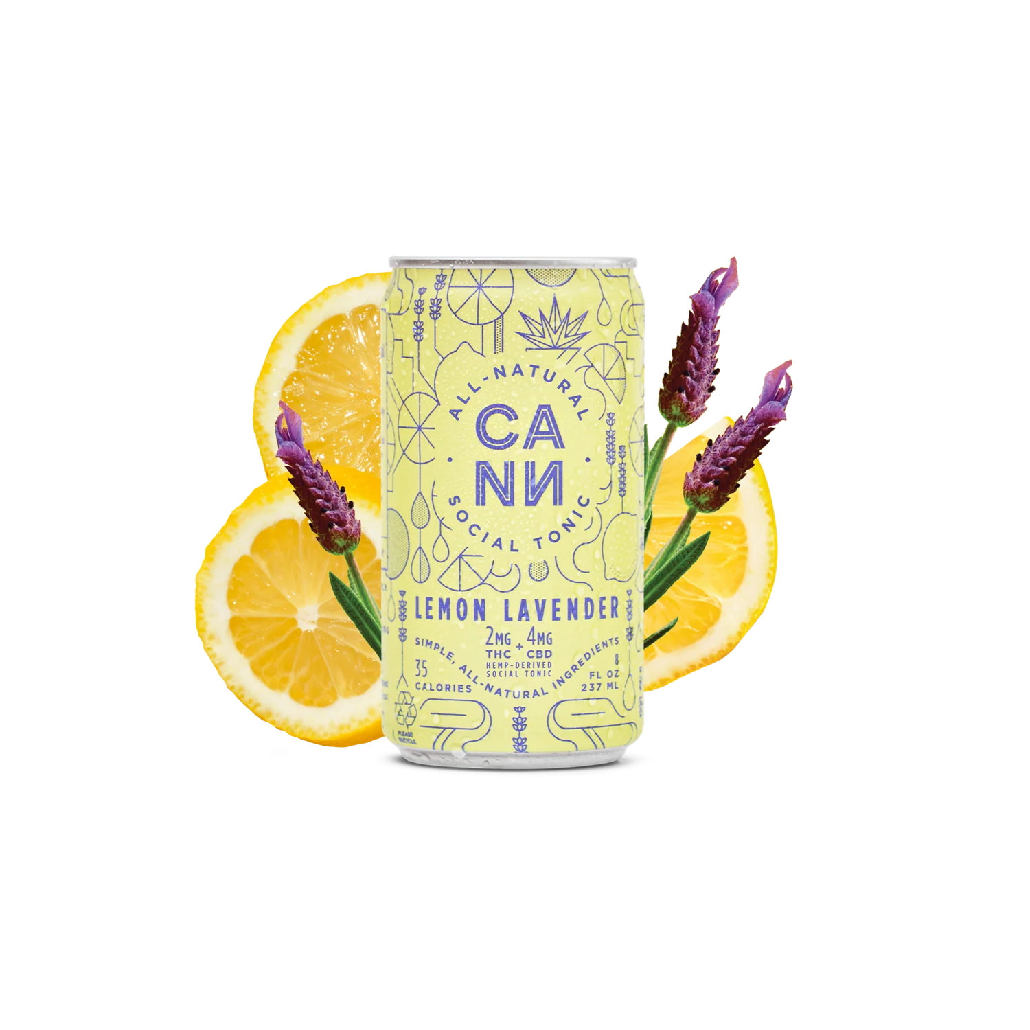 Cann THC All Natural Sparkling Water 8oz 2MG THC + 4MG CBD, Flavor/Strength: Lemon Lavender