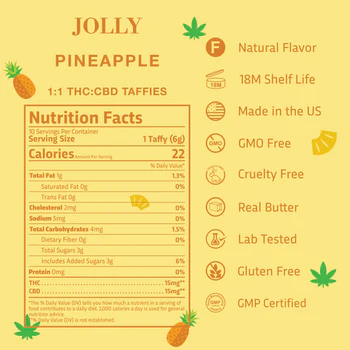 THC CBD Taffy 30MG (1:1) Pineapple 10-ct (Reg. Price $35)