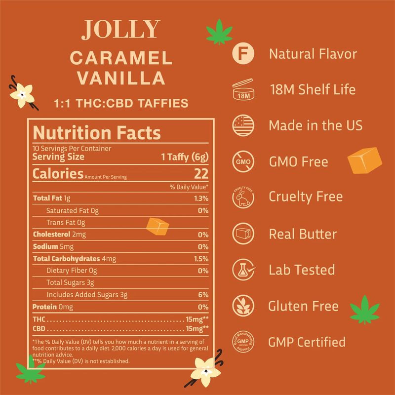 THC CBD Taffy 30MG (1:1) Caramel Vanilla 10-ct (Reg. Price $35)