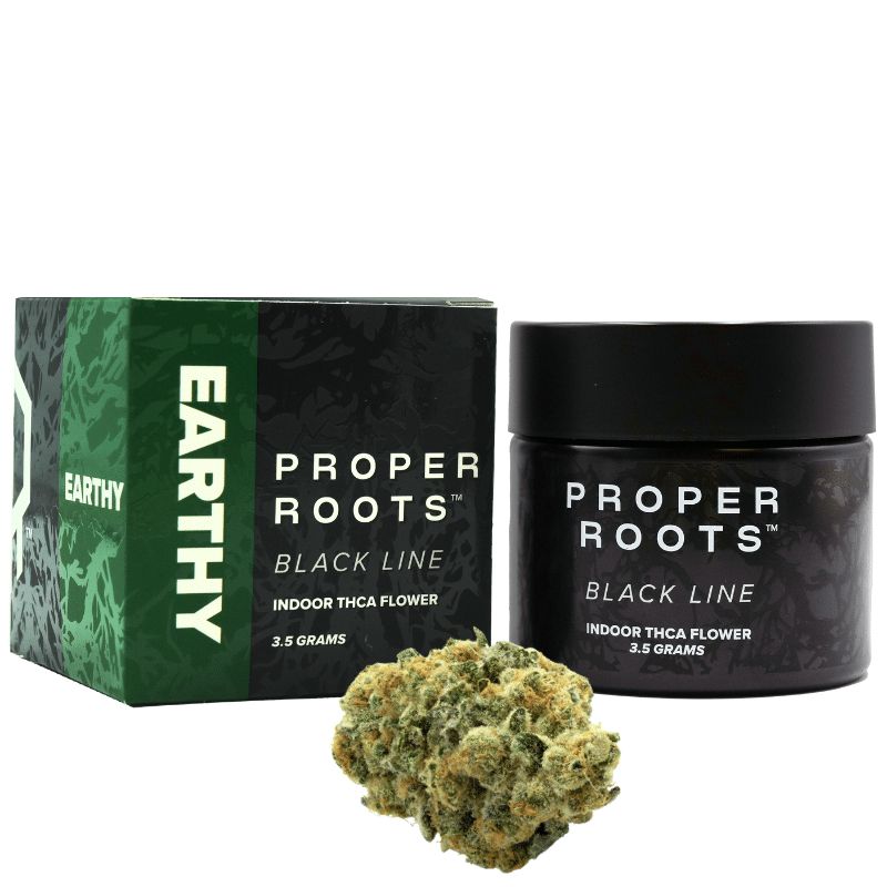 Premium Indoor THCA Flower 3.5G Proper Roots “Black Line” *Out of Stock Premium Indoor THCA Flower 3.5G Proper Roots “Black Line” *Out of Stock, Flavor: EARTHY: (I) Sugar Cane x Purple Kush 28.1%% THCA