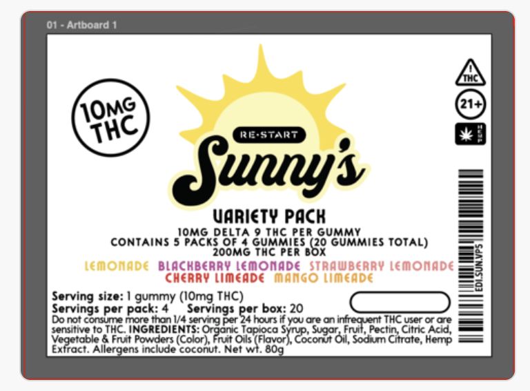 Sunny's 10MG THC Gummy Variety Pack (5 x 4-ct)