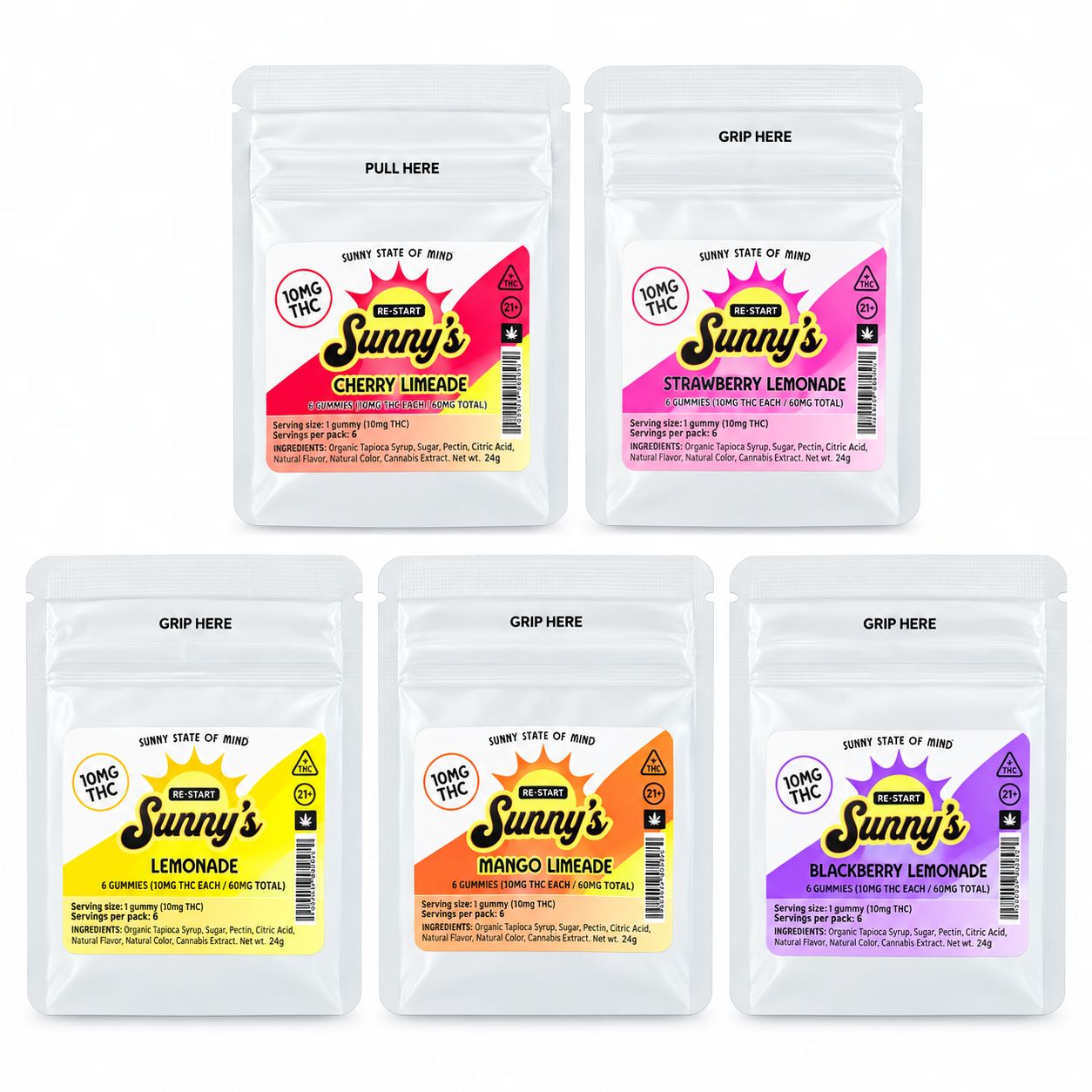10MG THC Sunny's Gummy Variety Pack Bundle (5 x 4-ct)