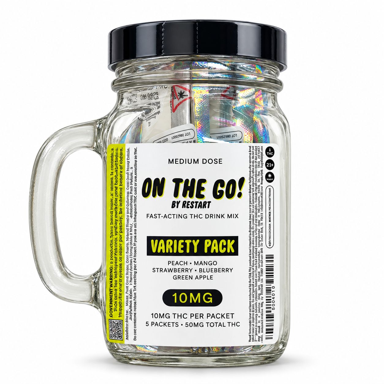 On-The-Go THC 10MG Drink Mixes 5-ct, Strength: Assorted Flavors in Glass Mug