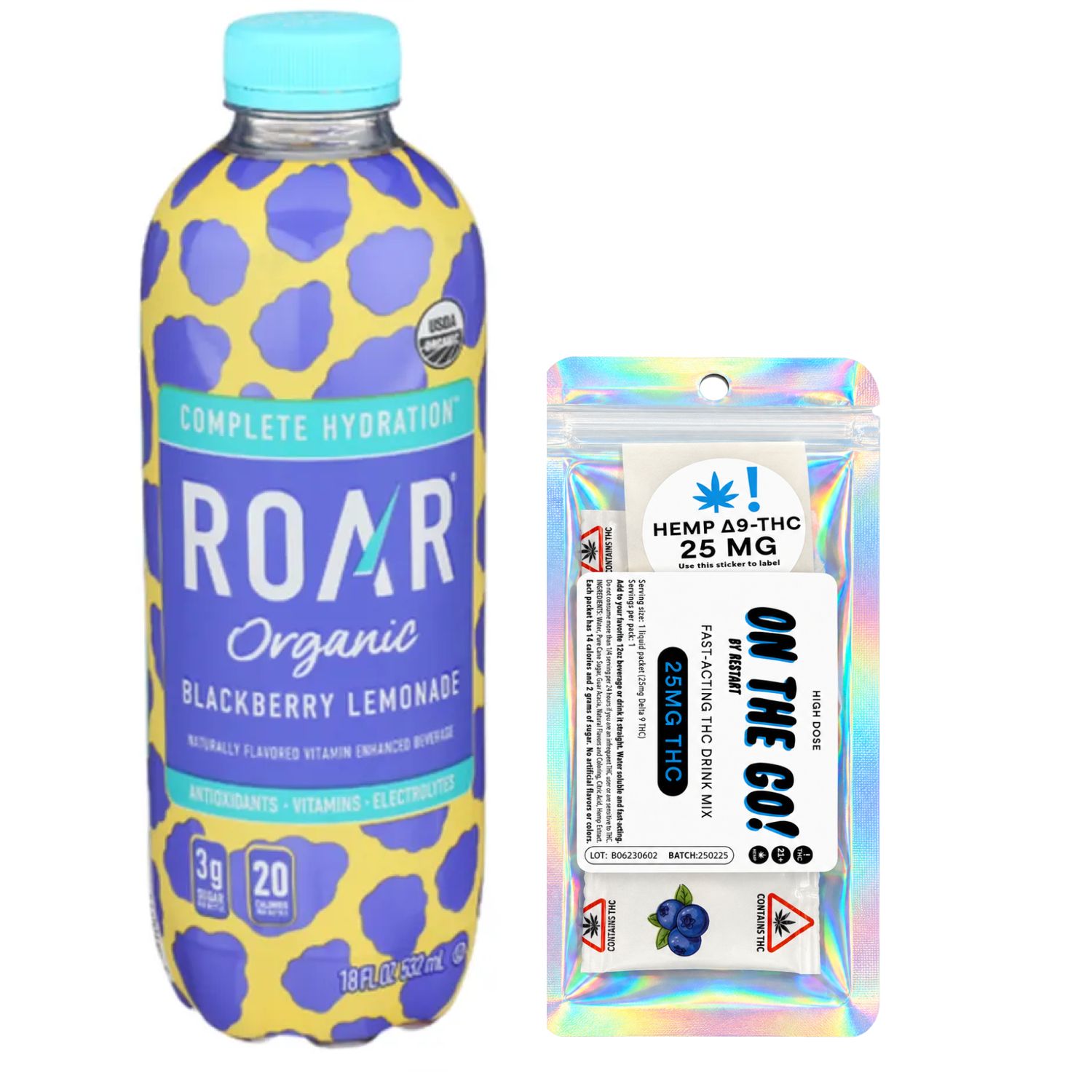Roar Organics Electrolyte Drink + 25MG THC On-The-Go Mixer, Flavor: Blackberry Lemonade