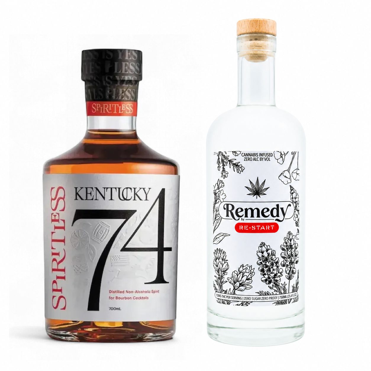 Spiritless Kentucky 74 Non-Alcoholic Bourbon 700mL, Variation: Non-Alcoholic Bourbon + THC Remedy 750mL
