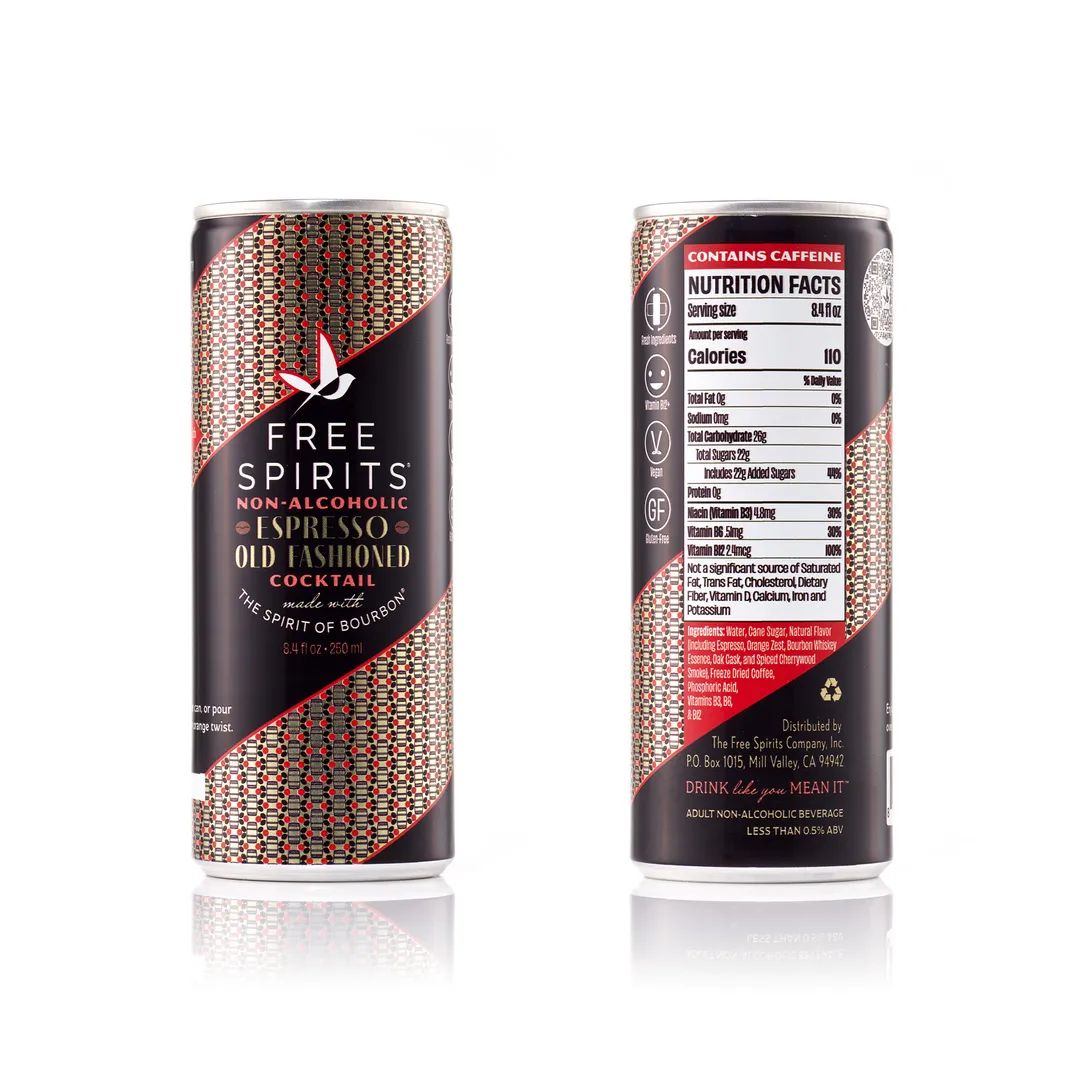 Free Spirits  Zero Proof Mocktails 8.4oz + THC DRINK MIX, Variation: Espresso Old Fashioned + 5MG THC Ripple Drink Mix