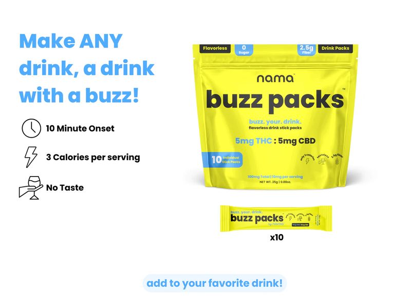 SAVE 10% - Nama Buzz Packs 5MG THC + 5MG CBD Drink Mix - Unflavored