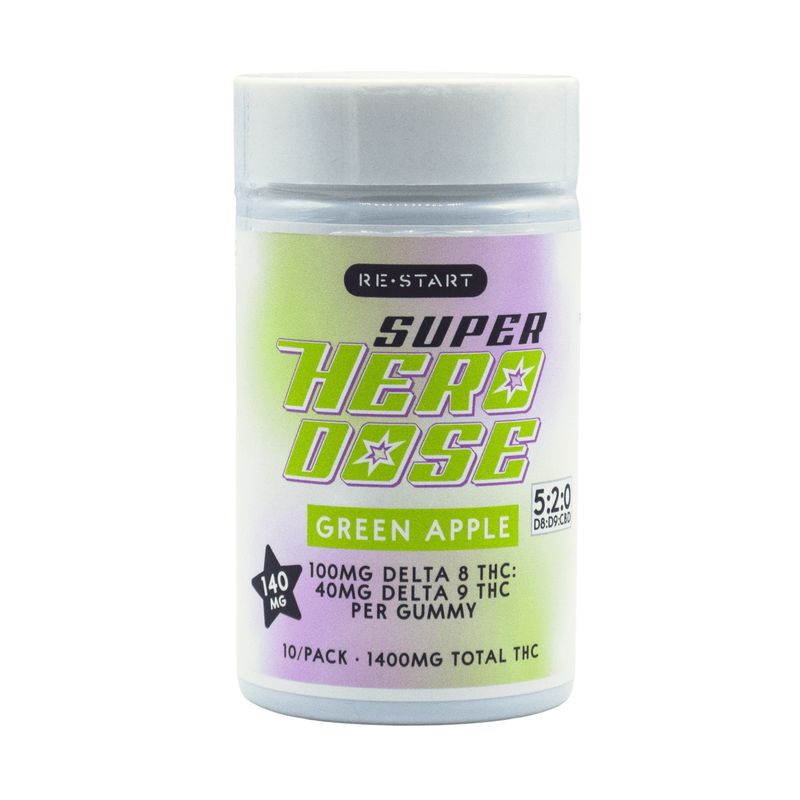 Super Hero Dose D9 THC 50MG Gummies Green Apple