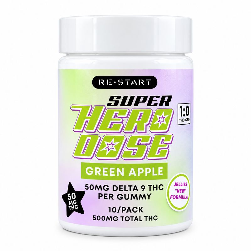 Super Hero Dose D9 THC 50MG Gummies Green Apple