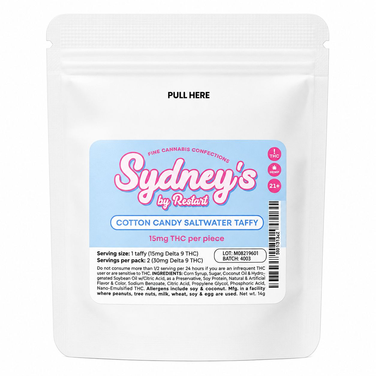 Sydney’s THC Taffy 15MG Cotton Candy 2-ct