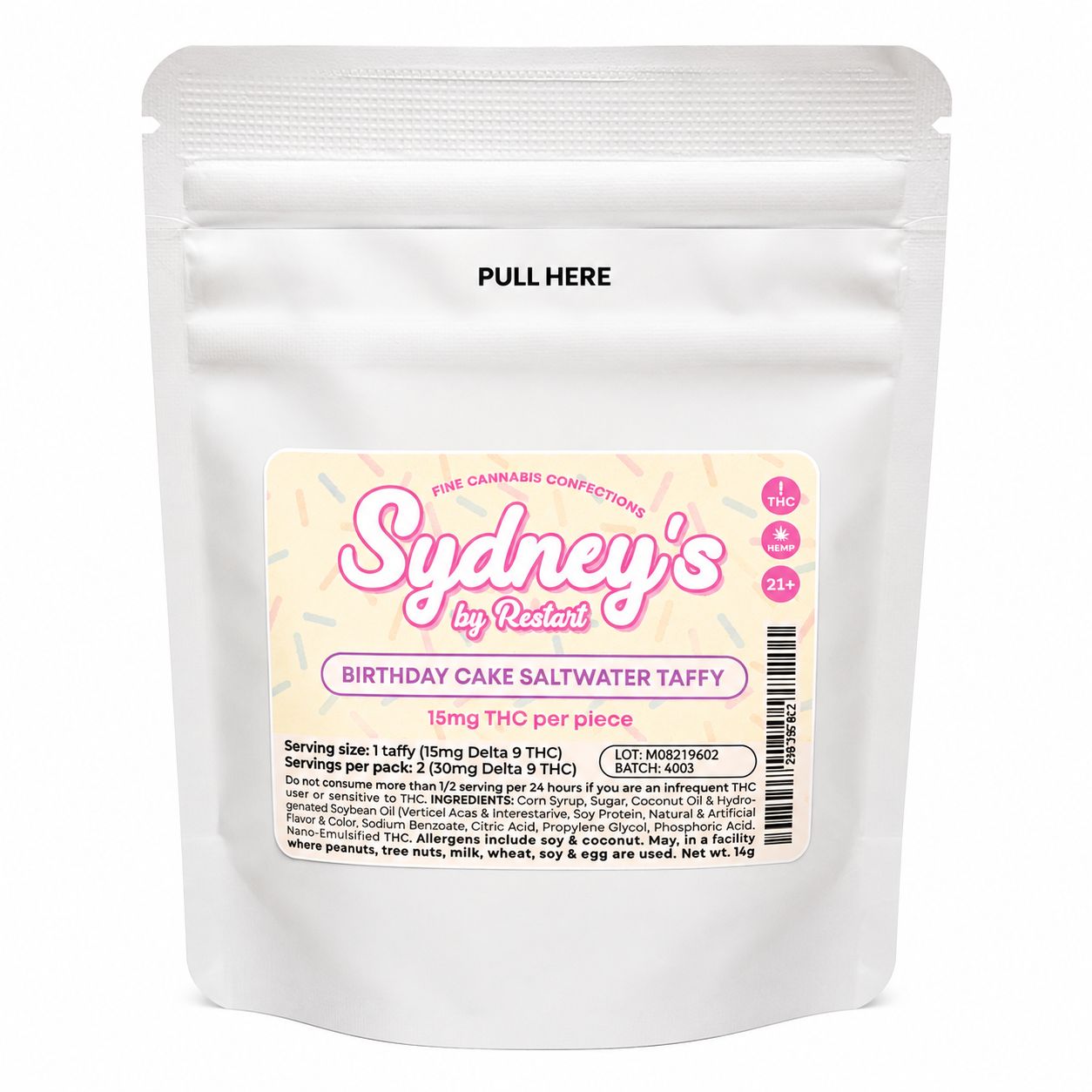 15MG THC Sydney's Saltwater Taffy - Birthday Cake 2-ct