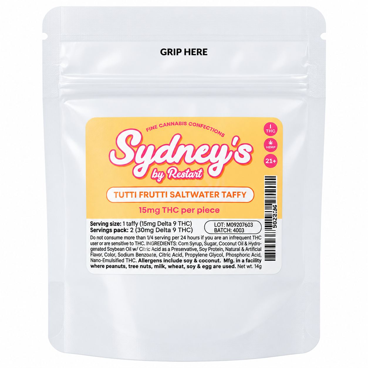 15MG THC Sydney's Saltwater Taffy - Tutti Frutti 2-ct