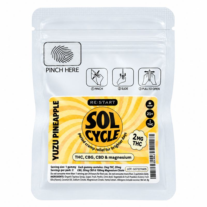 2MG THC +  CBD:CBG:Magnesium Sol Cycle Period Gummies 2ct