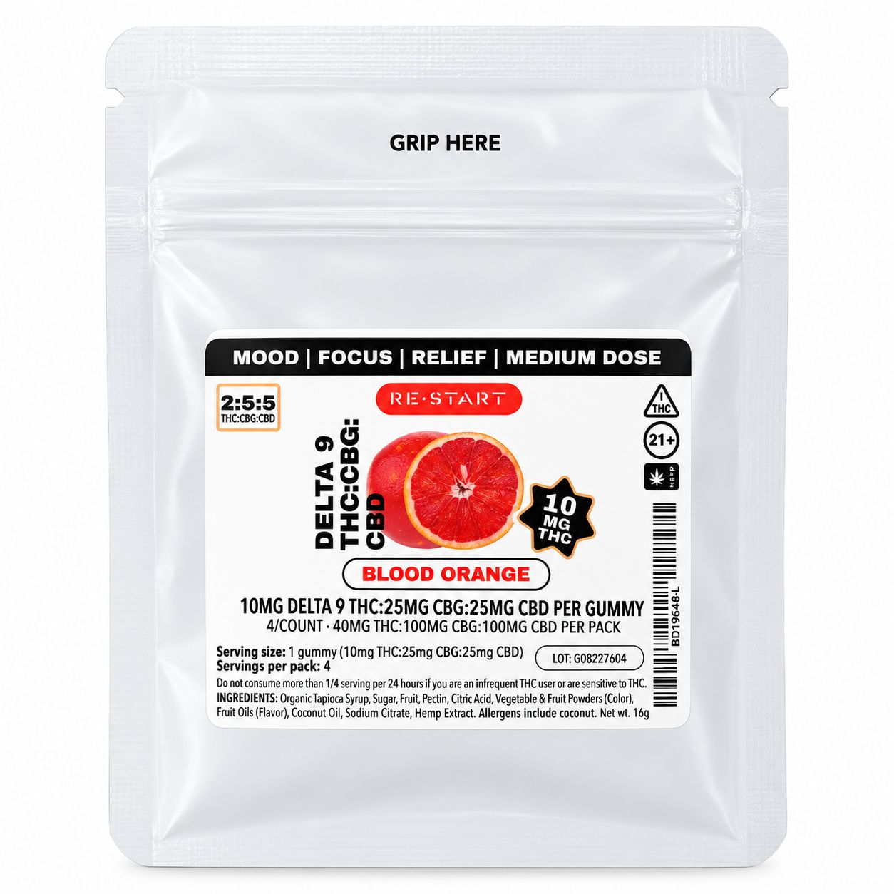 60MG THC:CBG:CBD Gummies Blood Orange 4-ct