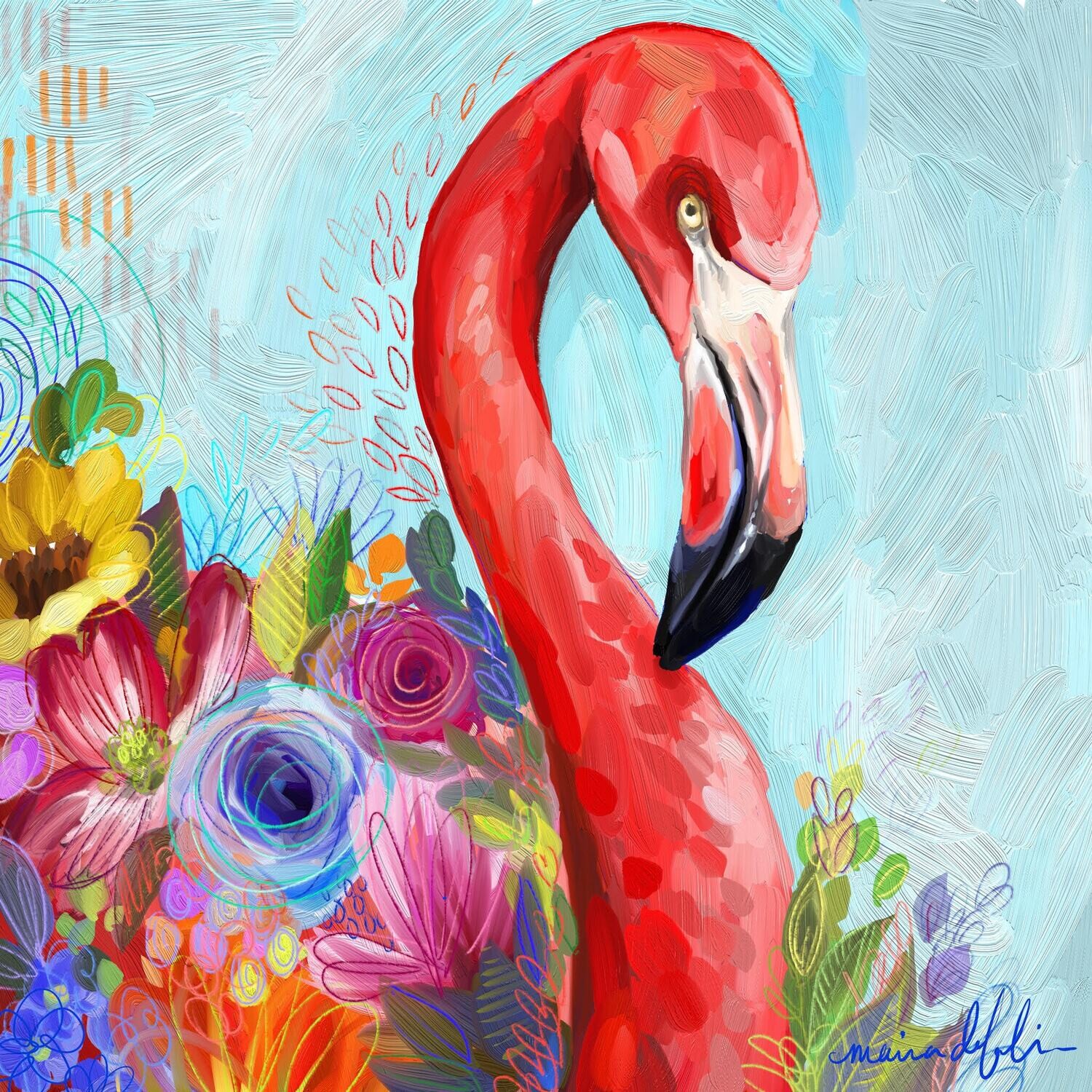 &quot;Floral Flamingo&quot; Fine Art Print