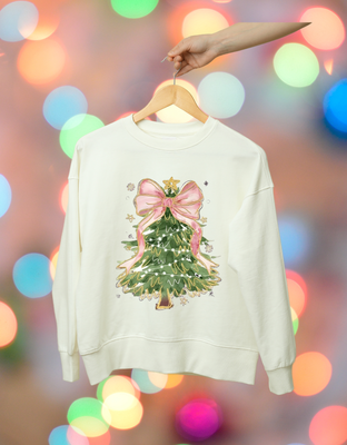 Christmas Tree with a Big Pink Bow Crewneck