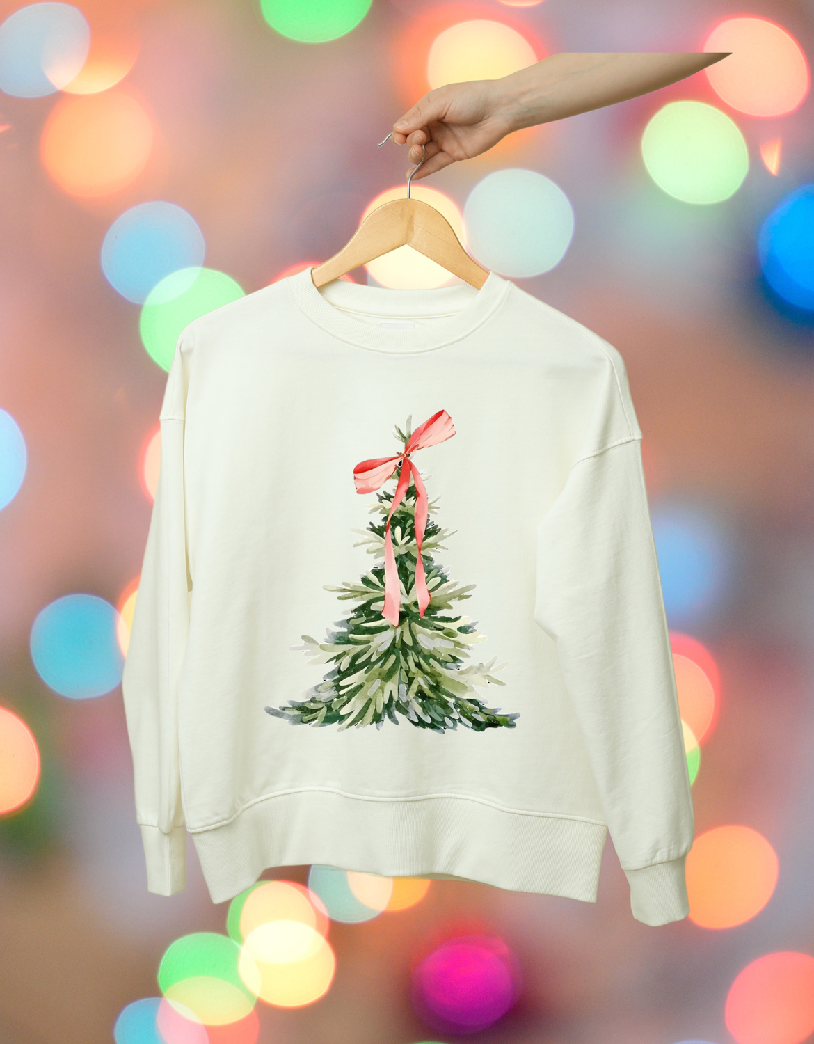 Christmas Tree with a Pink Bow Crewneck